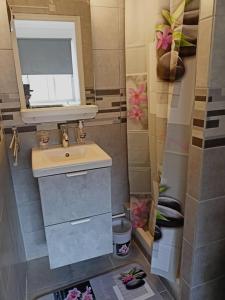 Elle comprend une petite salle de bains pourvue d'un lavabo et d'une fenêtre. dans l'établissement Carpentras-Mont Ventoux, à Carpentras