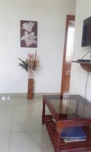 - un salon avec une table et un vase fleuri dans l'établissement Flambeau 2 Bedroom Apartment, à Trou aux Biches 11 autres photos