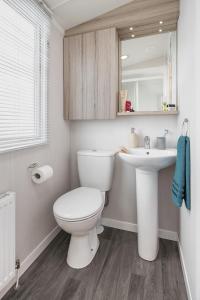 a bathroom with a toilet and a sink at Three Bedroom Instow Caravan in Bideford