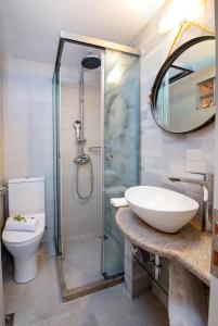 a bathroom with a shower and a sink and a toilet at Villa Eleni Paxos in Gaios