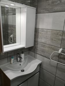 a bathroom with a white sink and a mirror at Vikendica Ajla in Travnik