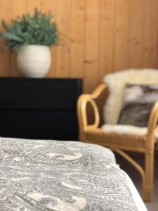 a room with a table and a chair and a plant at Chalet Pironnet with BEST Views, Charm and Comfort! in Lauterbrunnen