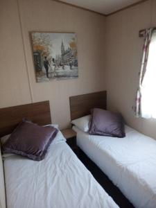 a room with two beds and a picture on the wall at Summer Breeze in Bude