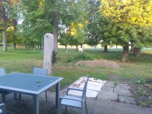 a picnic table and chairs in a park at Mlle Labeaume in Aigueperse