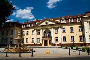 un gran edificio con una fuente frente a él en Pałac Saturna en Czeladź