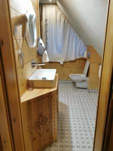 
a bathroom with a sink and a toilet at Stylowa Chata in Zakopane
