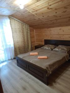 a bedroom with a bed and a desk at Guest House Stari Druzy in Slavske