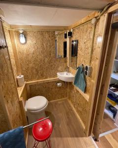 a small bathroom with a toilet and a sink at Studio 7 in Hoogland