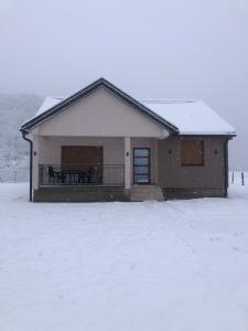 a house with snow on the ground in front of it at Guest house Elena in Mojkovac
