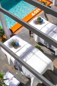 an overhead view of a swimming pool with potted plants at Villa Thompson in Gros Islet