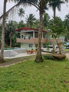 ein Haus mit Palmen davor in der Unterkunft Pentaqua -Dineros Guest House in Irosin