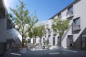a rendering of a courtyard between two buildings at Holiday Inn Express Beijing Tongzhou Tourism Zone, an IHG Hotel in Beijing