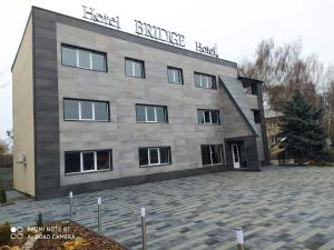 a building with the wordsarsh banker hall on it at Bridge in Kharkiv