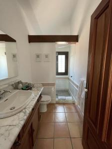a bathroom with a sink and a toilet and a shower at VillaMare in Puerto del Carmen
