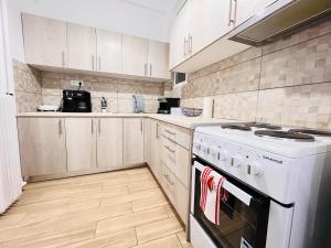 einen weißen Herd mit Backofen in der Küche in der Unterkunft Acropolis Select Flat in Athen