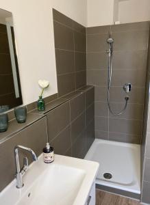 y baño con bañera, lavamanos y ducha. en RHEIN-SUITES BOPPARD en Boppard