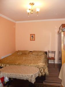 斯捷潘納萬的住宿－Ruzanna's Bed & Breakfast，一间卧室配有一张床和一个吊灯