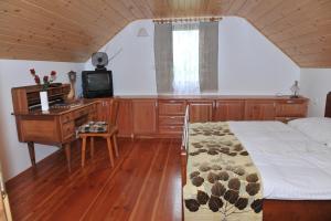 a bedroom with a bed and a desk and a television at Vineyard Cottage Keglic in Šmarje pri Jelšah