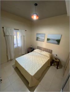 a bedroom with a white bed and a window at Costa Rio in Posadas