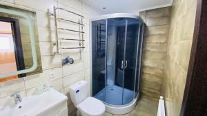 a bathroom with a shower and a toilet and a sink at Бо&Не in Yablunytsya +101 photos