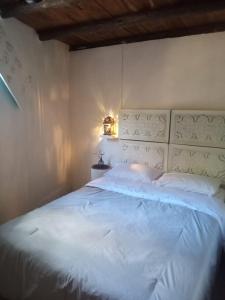 プエルト・モレロスにあるIf you enjoy nature, La Quinta Azul is the place, connecting with your sensesのベッドルーム(白いベッド、ライト付)