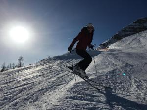 a person is skiing down a snow covered slope at Apartment Mona´s Home in Sankt Pankraz