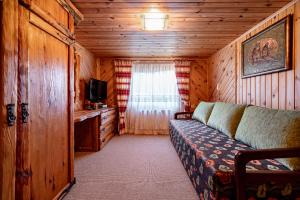 a living room with a couch in a cabin at Emerald House in Mykulychyn