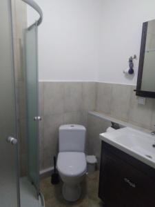 La salle de bains est pourvue de toilettes et d'un lavabo. dans l'établissement Motel Chalet, à Vita-Pochtovaya