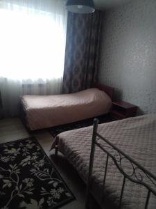 a small room with two beds and a window at Motel Chalet in Vita-Pochtovaya