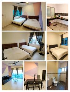 a collage of four pictures of a bedroom at Cameron Homestay in Tanah Rata