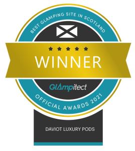 a label for a winner official awards at Daviot Luxury Pods in Inverness