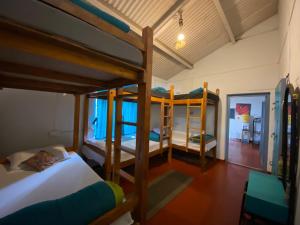 Tempat tidur susun dalam kamar di The Birdhouse Backpackers Hostel