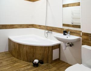 a bathroom with a tub and a sink at Między OWCAMI in Sromowce Wyżne