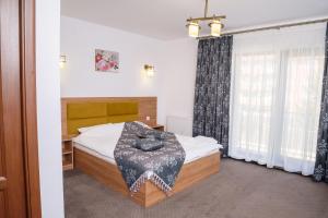 sypialnia z łóżkiem i oknem w obiekcie VILA SILFAR w mieście Măcin