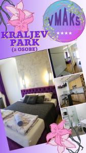 un collage di foto di una camera d'albergo con due letti di VMAKS Apartman - Kraljev park a Novi Sad
