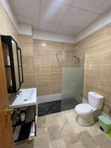 a bathroom with a toilet and a sink and a shower at Apartamento en Olula del Río in Olula del Río