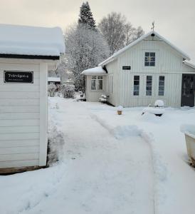フレデリクスベアにあるLoftstuga i Säfsenの雪に覆われた家