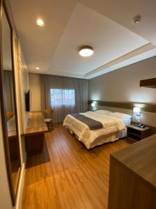 pokój hotelowy z łóżkiem i telewizorem w obiekcie KEEP SUÍTES HOTEL w mieście Taubaté