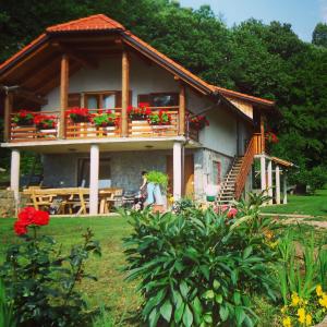 een huis met bloemen ervoor bij Vineyard Cottage Planinc in Črnomelj