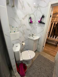 a bathroom with a toilet and a sink at Lightroom in Kharkiv