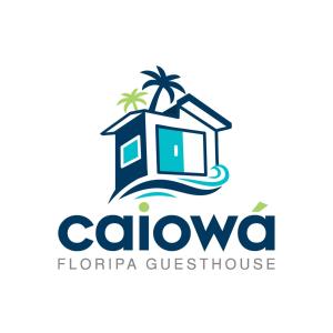um logótipo para uma villa na praia com uma palmeira em Caiowa Floripa guesthouse em Florianópolis