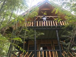 a man standing on the balcony of a tree house at Enshama Game Lodge and Campsite in Katunguru +20 photos