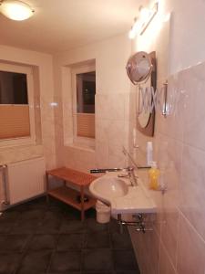 a bathroom with a sink and a mirror at Apart Auszeit in Arzl im Pitztal