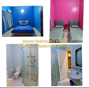 2 Bilder von einem Zimmer mit einem Bett und einem Badezimmer-gmaxwell-Badezimmerfehler in der Unterkunft Villa Suria SemiD Homestay Shah Alam in Shah Alam