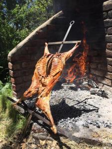 a turkey is cooking in a brick oven at Estancia Quillen Lodge - Hosteria in Aluminé