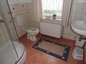een badkamer met toilet en wastafel bij Ferienhaus Matti in Kamschlacken +8 foto's