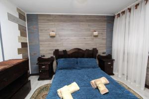 亞布盧尼齊亞的住宿－Nord Cottage，一间卧室配有蓝色的床和毛巾