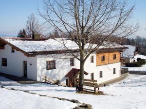 una casa blanca con un árbol en la nieve en Holiday Home Billerhof by Interhome, en Zachenberg