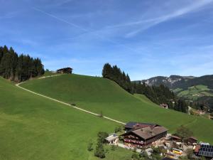 a large green hill with a house on top of it at Apartment Chalet Edelweiß - WIL001 by Interhome in Auffach