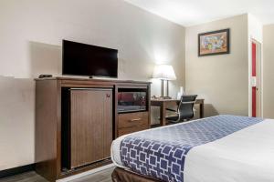 a hotel room with a bed and a flat screen tv at Econo Lodge Fallon Naval Air Station Area in Fallon